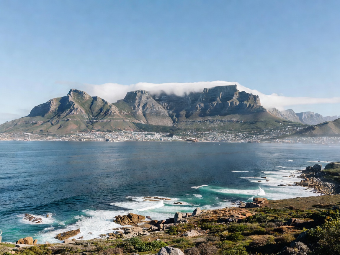 Cape Town Table Mountain overlooking ocean coastal view