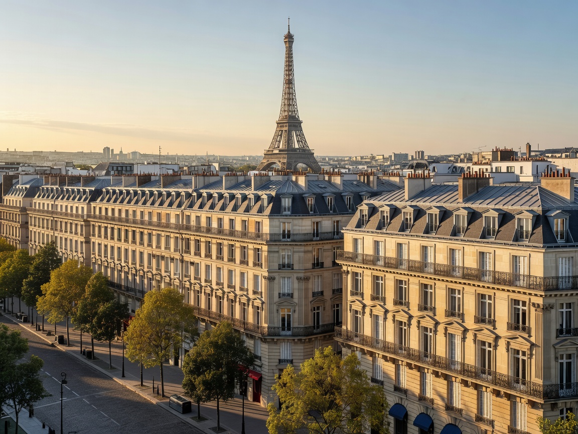 Paris Haussmann Architecture and Eiffel Tower view